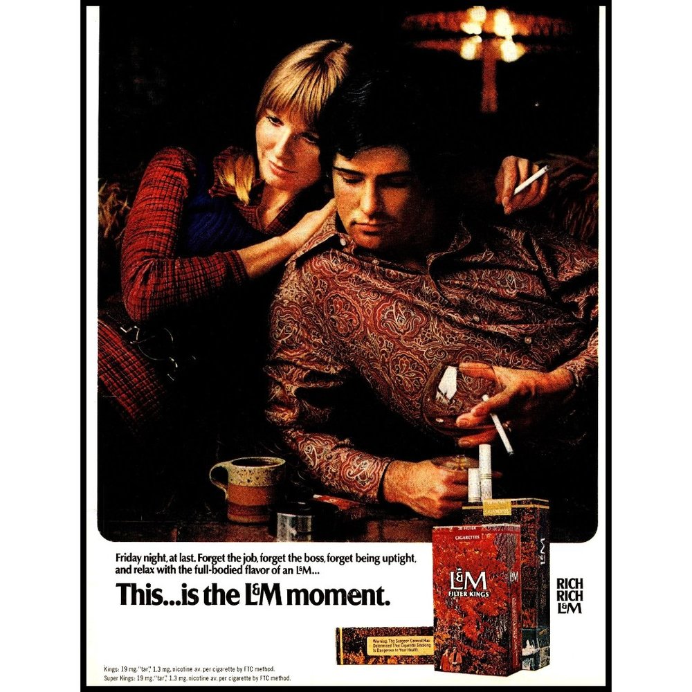 1971 L&M Cigarettes Vintage Print Ad Couple Brandy Snifter Hull Pottery Mug Art